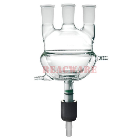 Three-Neck Round-Bottom Flask, Drain Valves, Half Jacketed