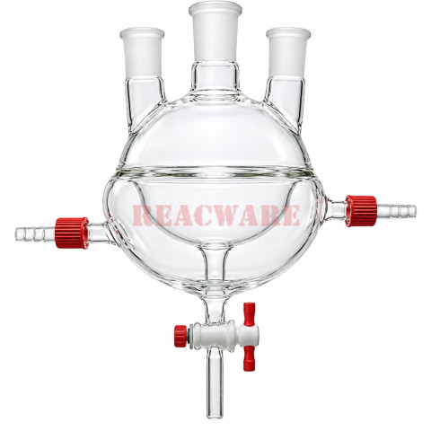 Three-Neck Round-Bottom Flask, Heavy-Wall, PTFE Stopcocks, Half Jacketed