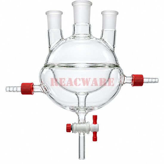 Three-Neck Round-Bottom Flask, Heavy-Wall, PTFE Stopcocks, Half Jacketed