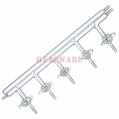 Manifold, Vacuum/Inert Gas, High-Vacuum Hollow Glass Stopcocks