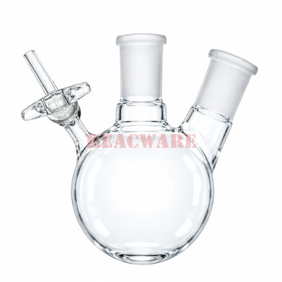 Reaction Flask, Round-Bottom, Glass Stopcock, Two-Neck
